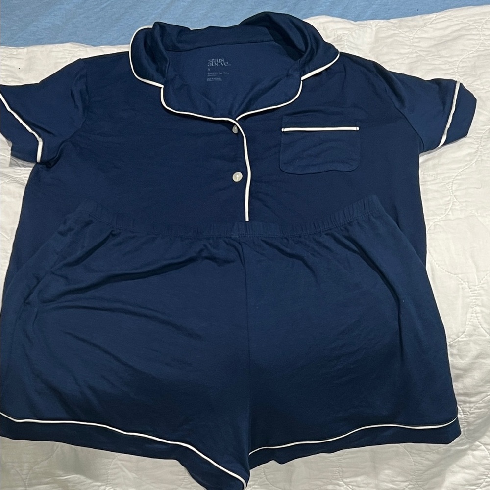 Stars Above Midnight Blue Pajama Set with White Accents